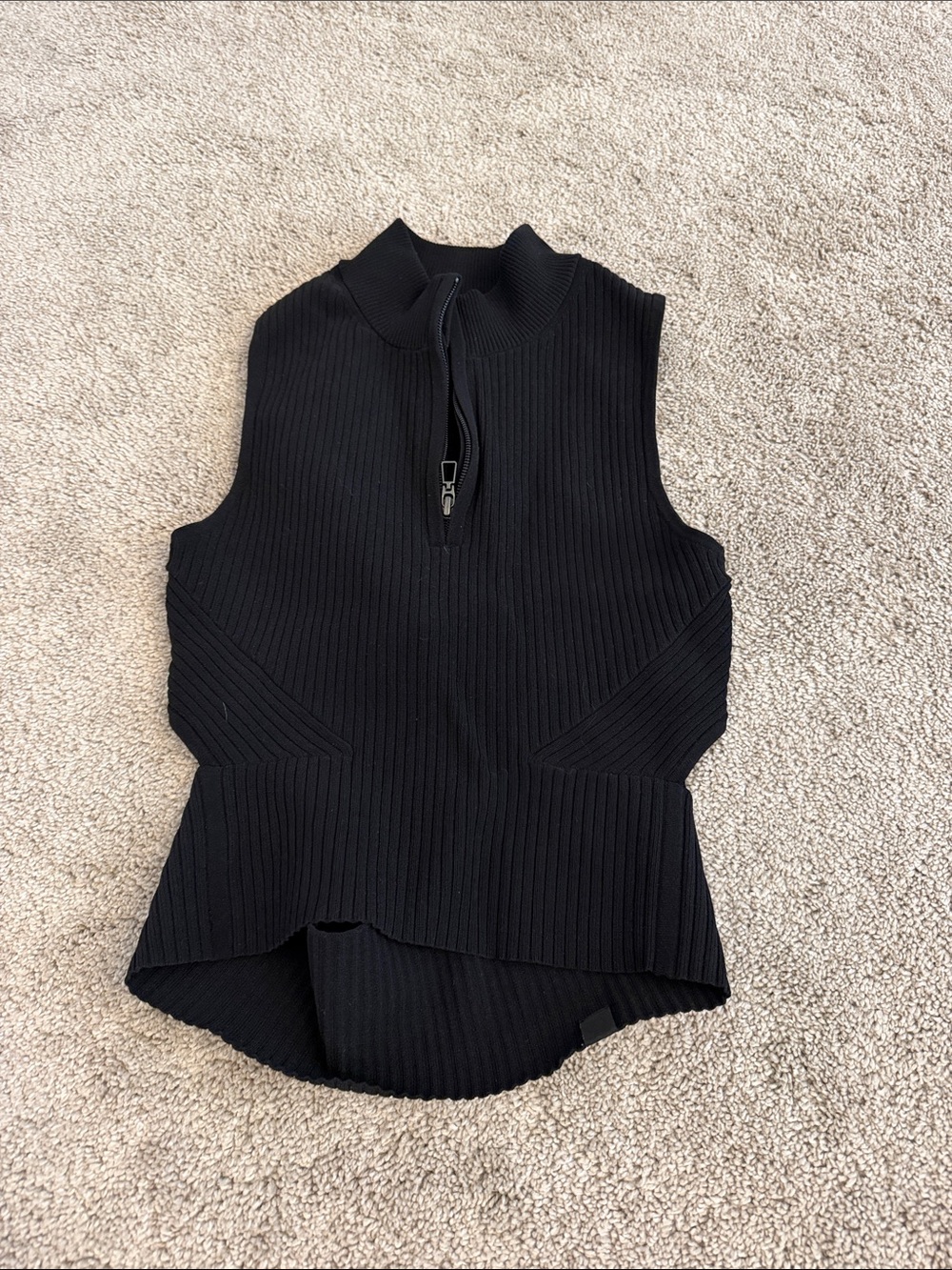 lululemon athletica Black Ribbed Sleeveless Zip Tank